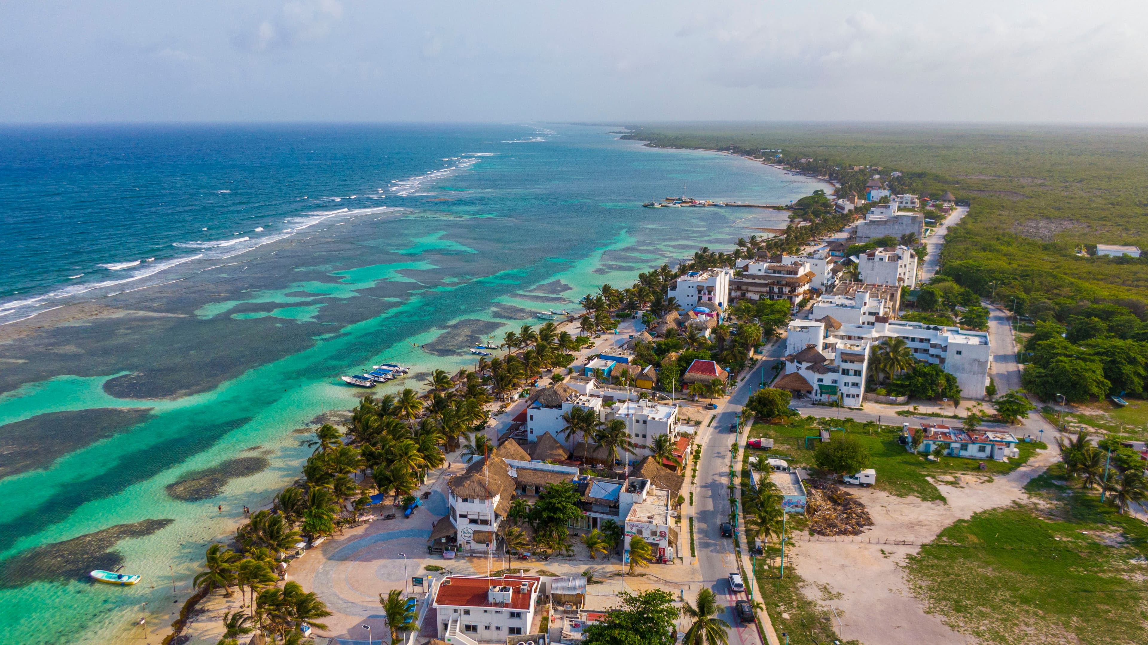 Aerial view of Mahahual, Mexican Caribbean