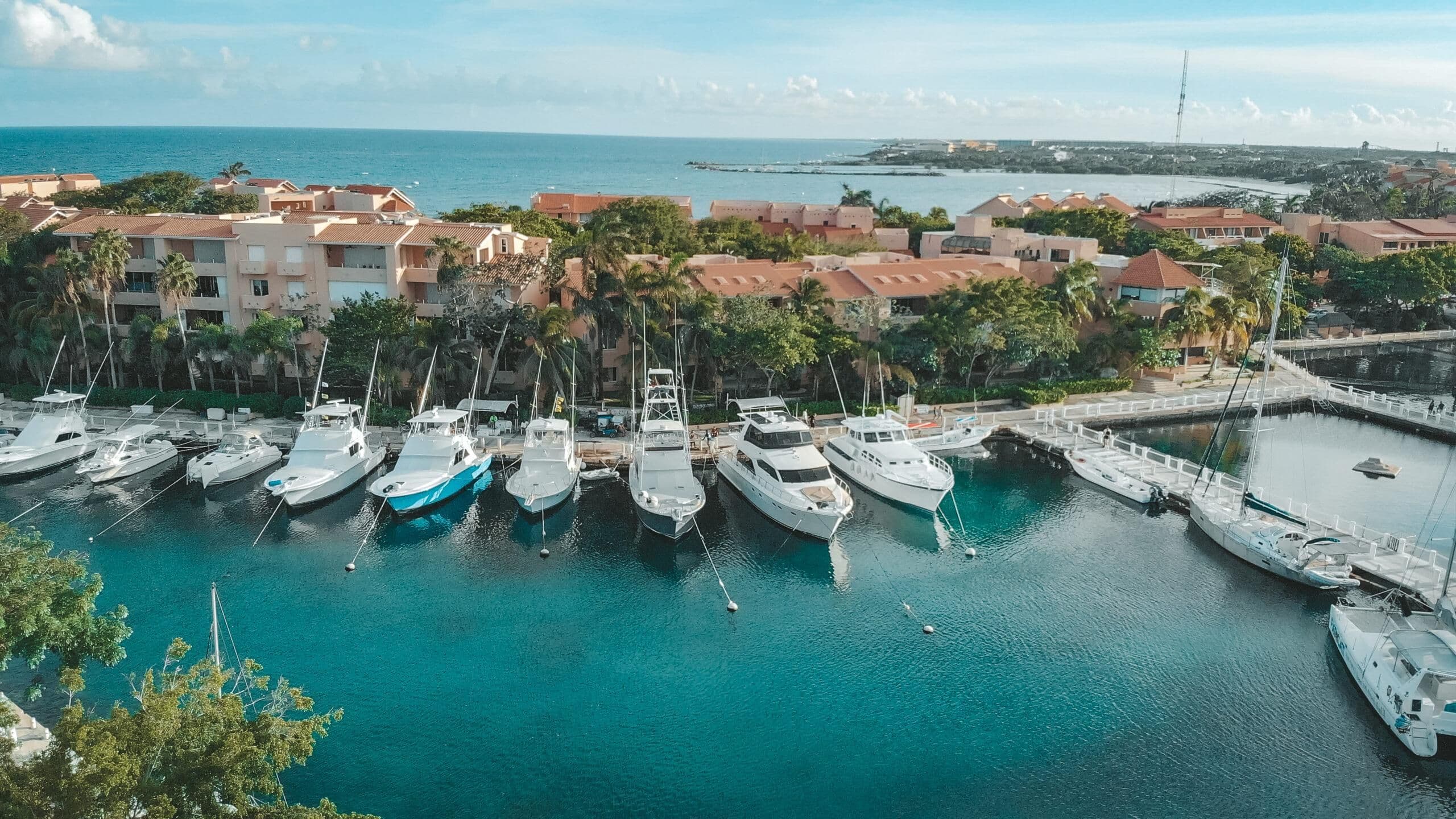 Aerial view of Puerto Aventura, Mexican Caribbean